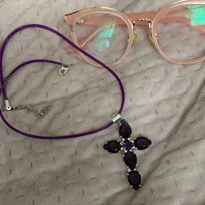 AMETHYST & 925 STERLING SILVER HANDMADE CROSS PENDANT ON A SILK PURPLE NECKLACE